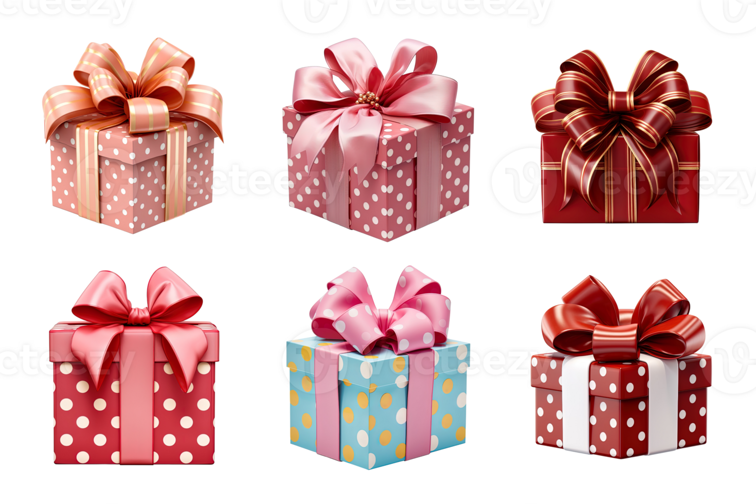 Gift box collection with ribbon bow isolated on transparent background. ai generated png