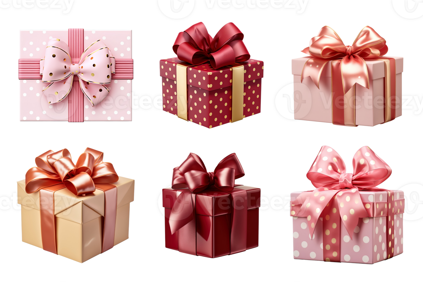 Gift box collection with ribbon bow isolated on transparent background. ai generated png