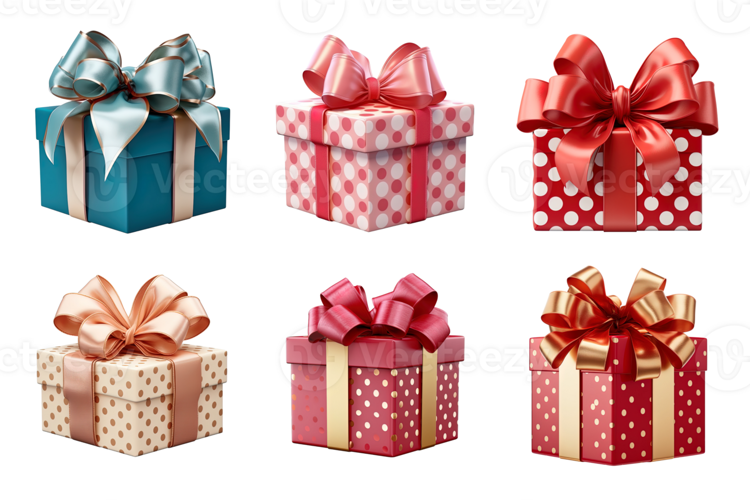 Gift box collection with ribbon bow isolated on transparent background. ai generated png
