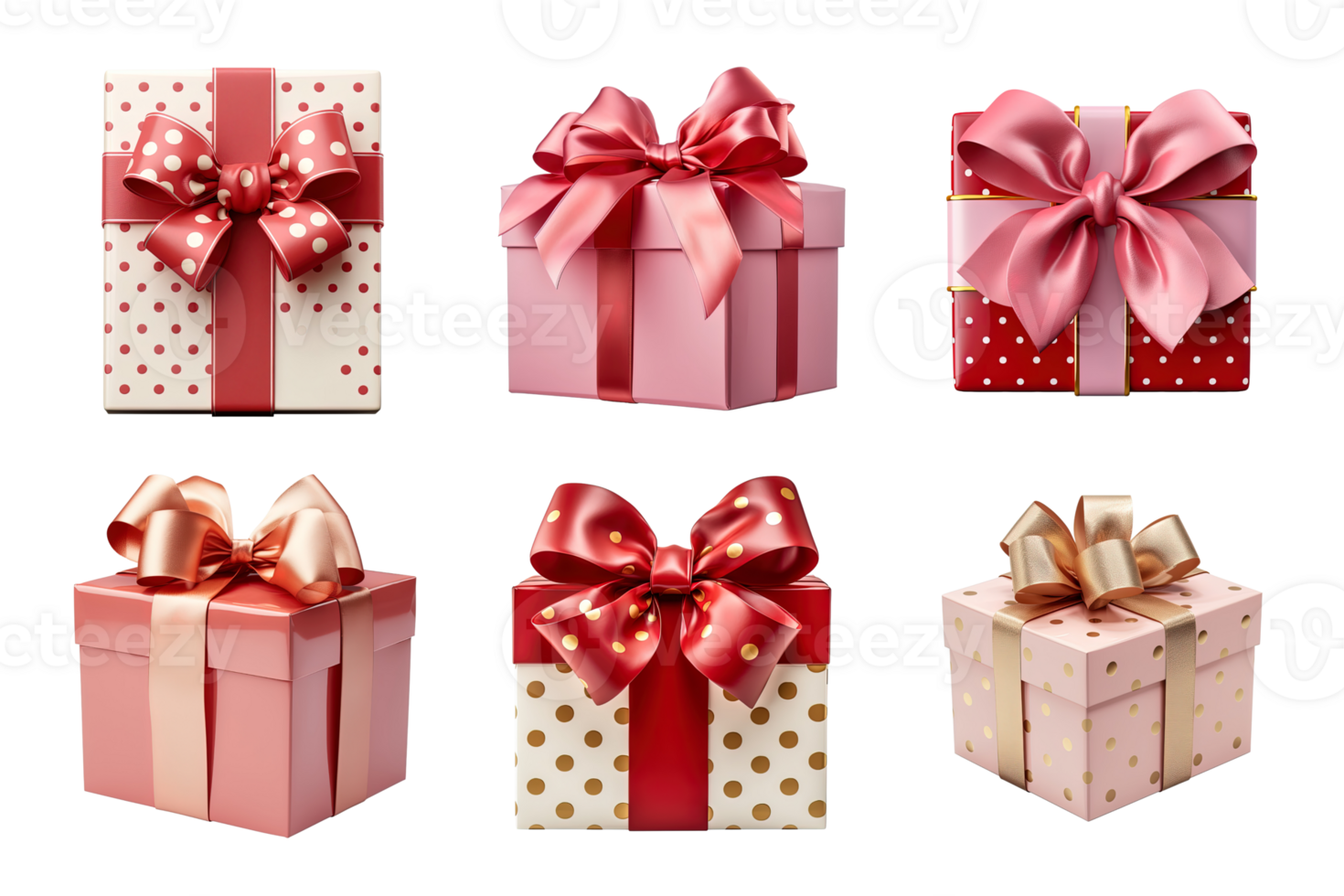 Gift box collection with ribbon bow isolated on transparent background. ai generated png