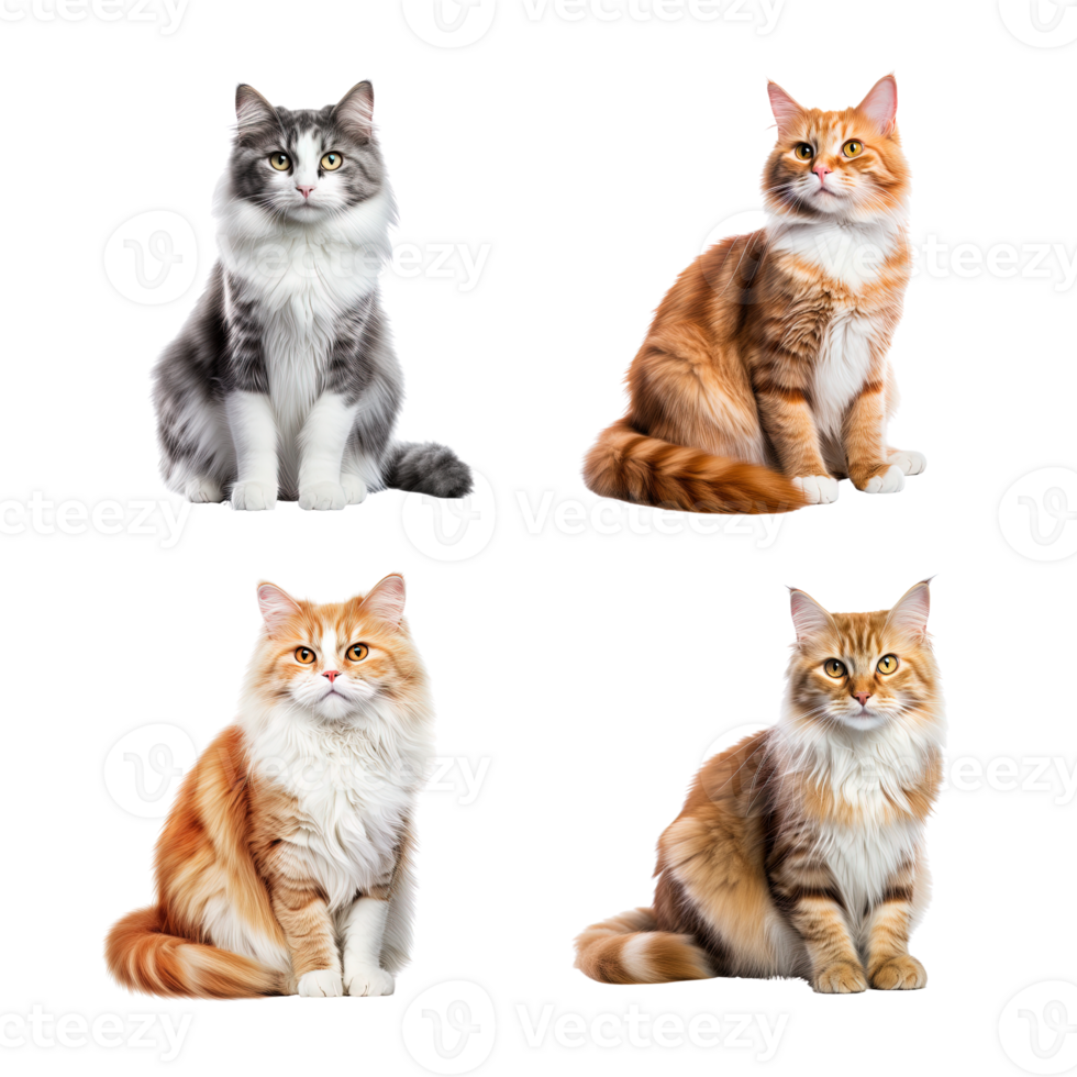 Beautiful cute cat collection isolated on transparent background. ai generated png