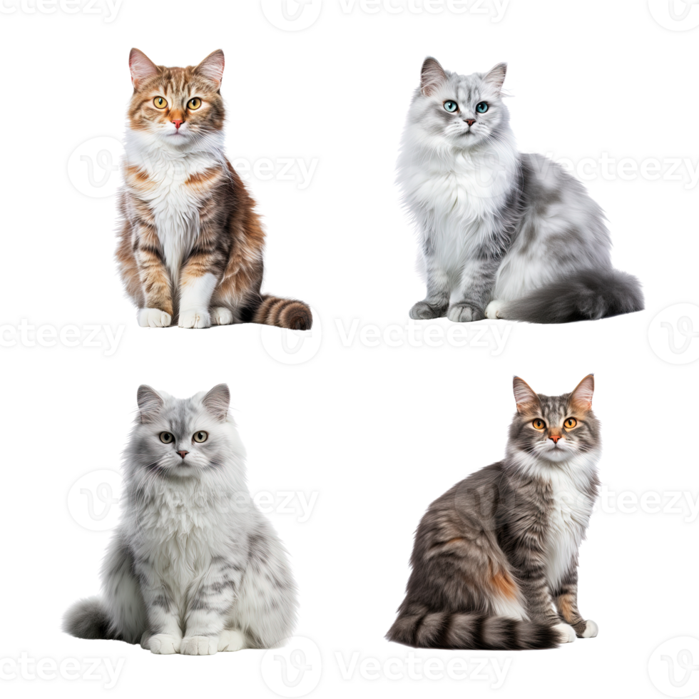 Beautiful cute cat collection isolated on transparent background. ai generated png
