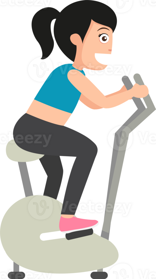 Young girl on exercise bike png