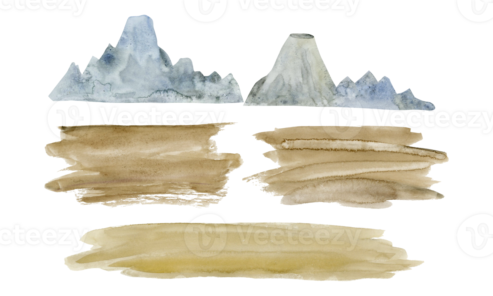 Watercolor simple mountain chains and ground sand illustrations set. Stroke sketch for background designs hand drawn bundle png