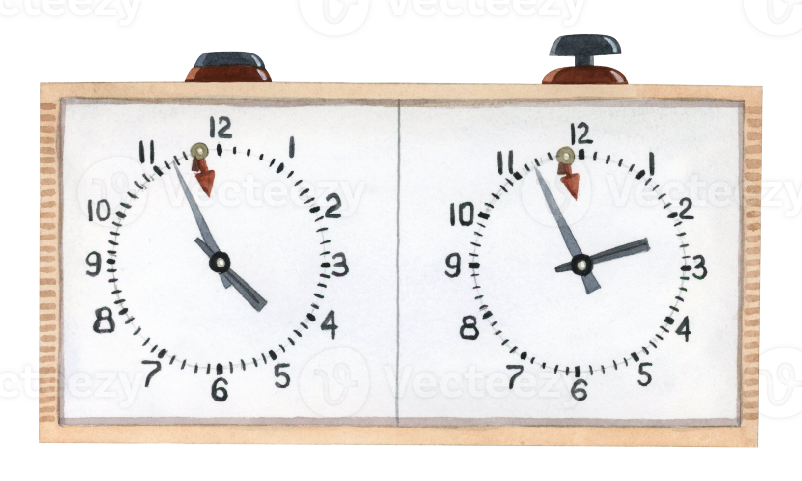 Wooden classic chess clock with mechanical clock hands watercolor
