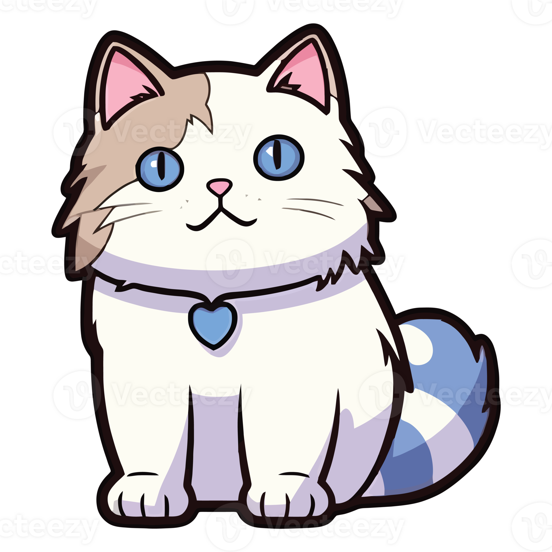 Whimsical Ragdoll Cat 2D Illustration Adorable Feline with a Playful