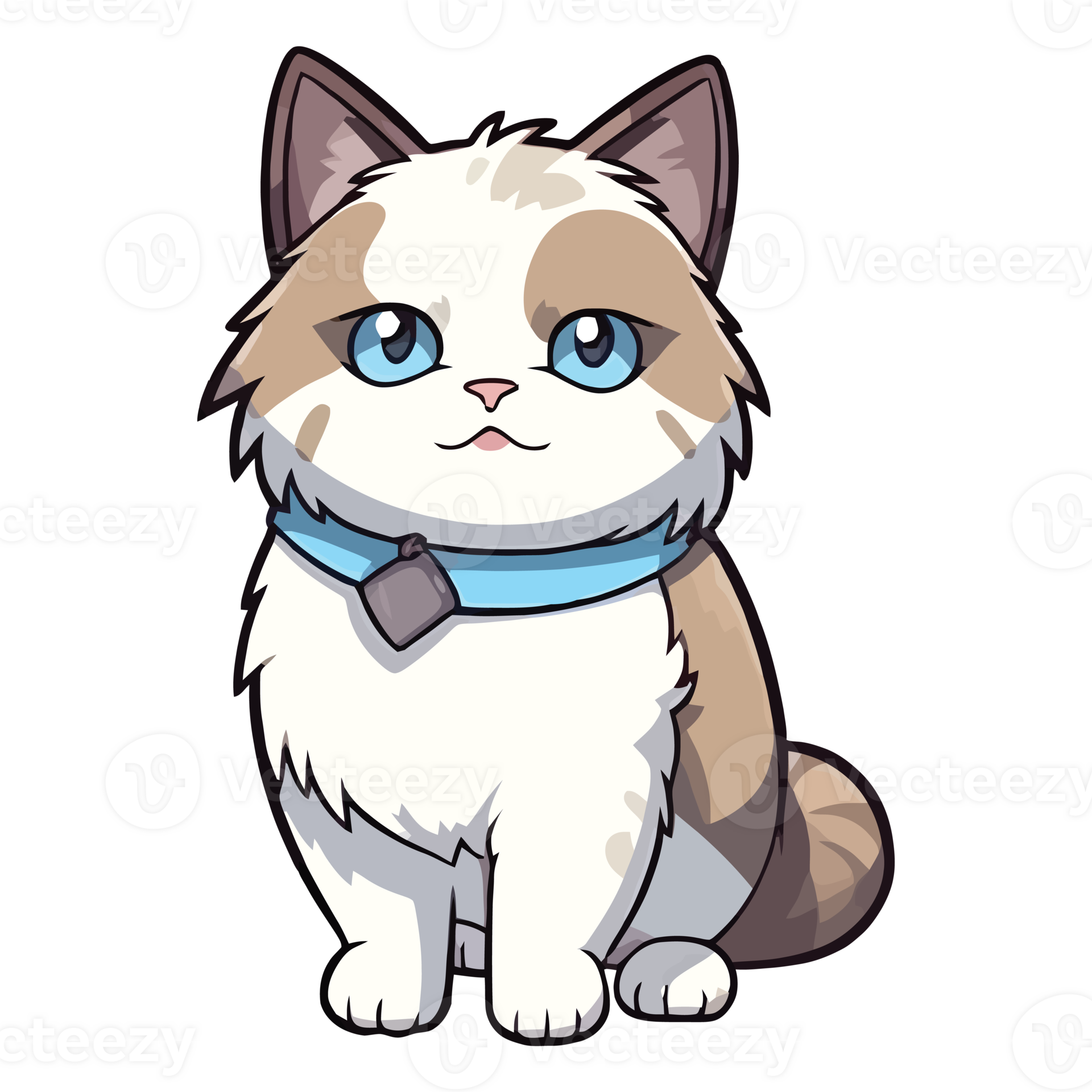 Whimsical Ragdoll Cat 2D Illustration Adorable Feline with a Playful