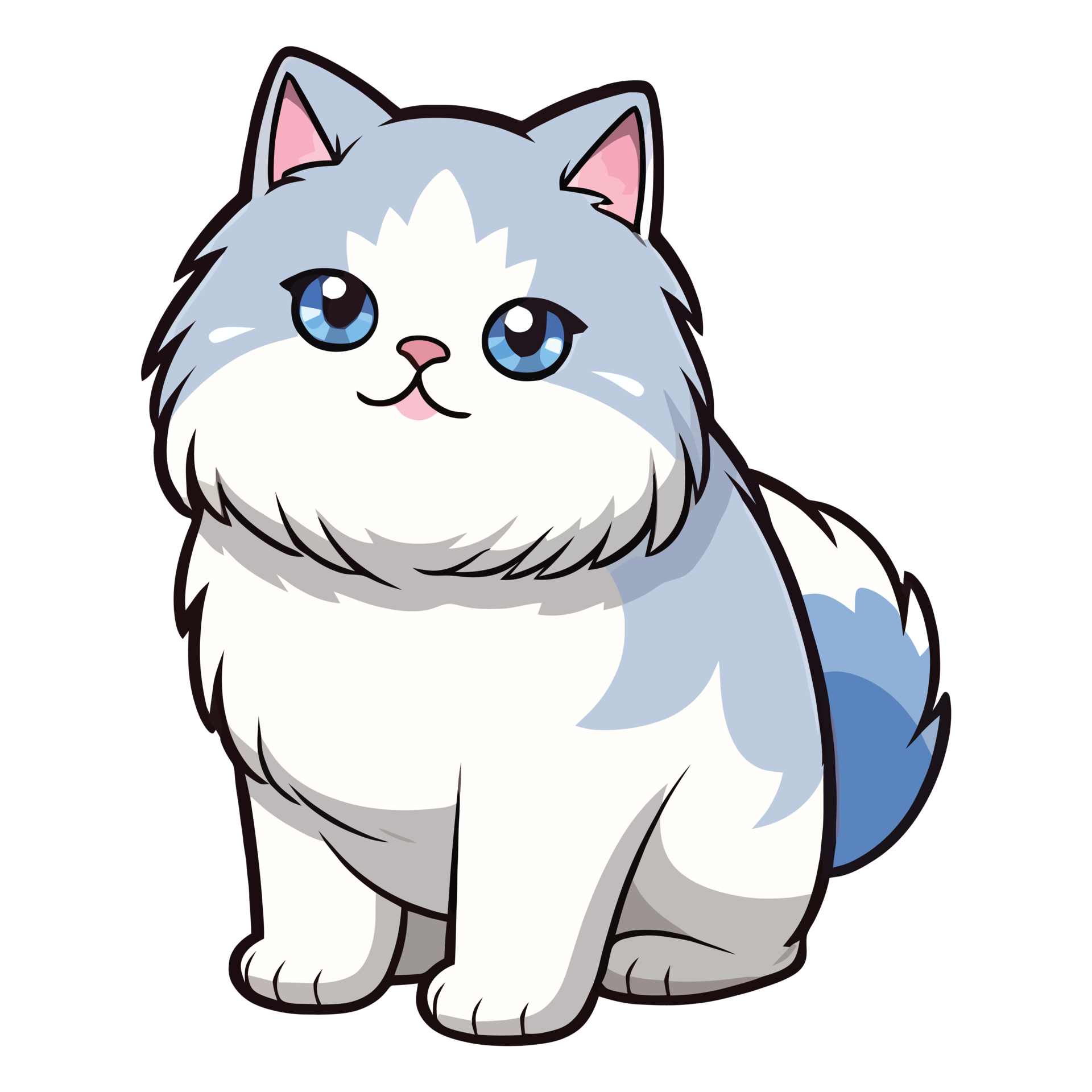 Whimsical Ragdoll Cat 2D Illustration Adorable Feline with a Playful