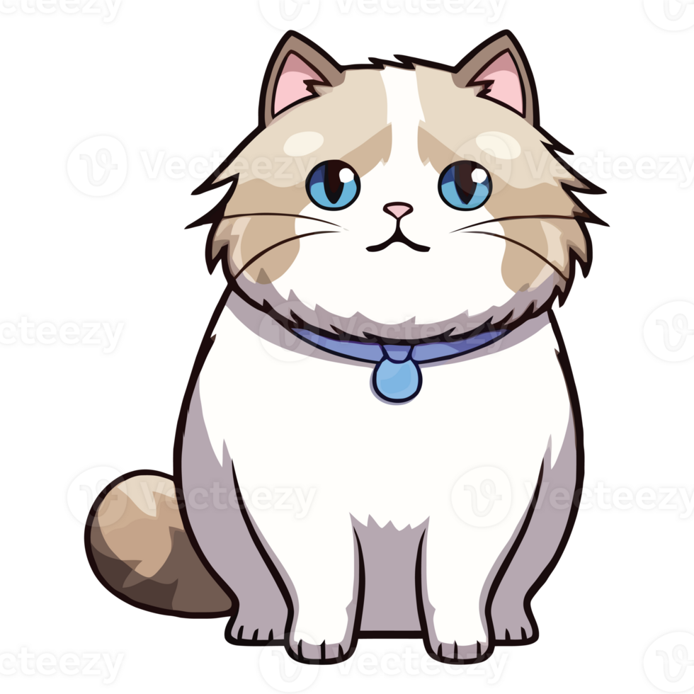 Whimsical Ragdoll Cat 2D Illustration Adorable Feline with a Playful