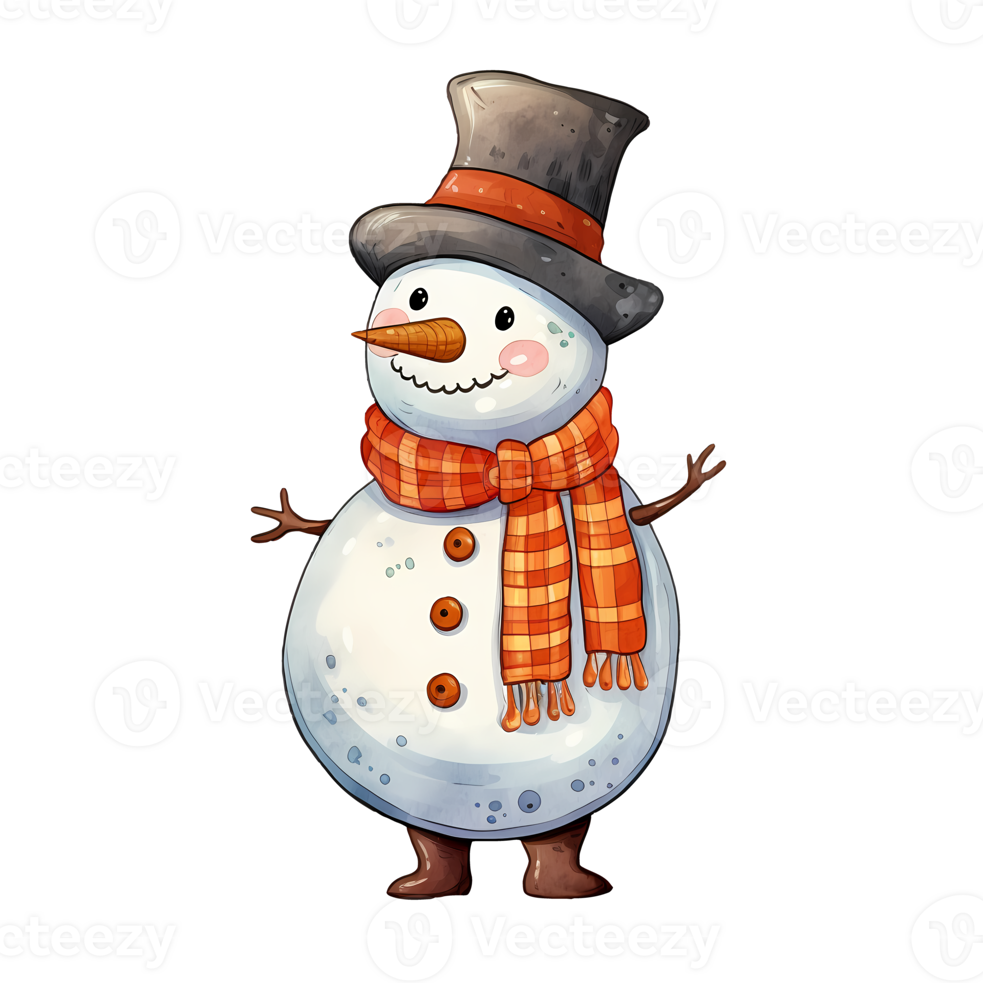 Cute Funny Snowman Watercolor Clipart AI Generative 27235877 PNG