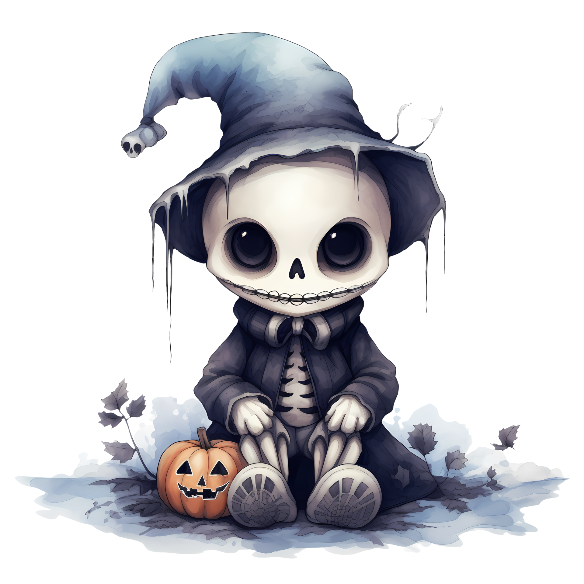 Cute Skeleton Halloween Watercolor AI Generative 27235980 PNG