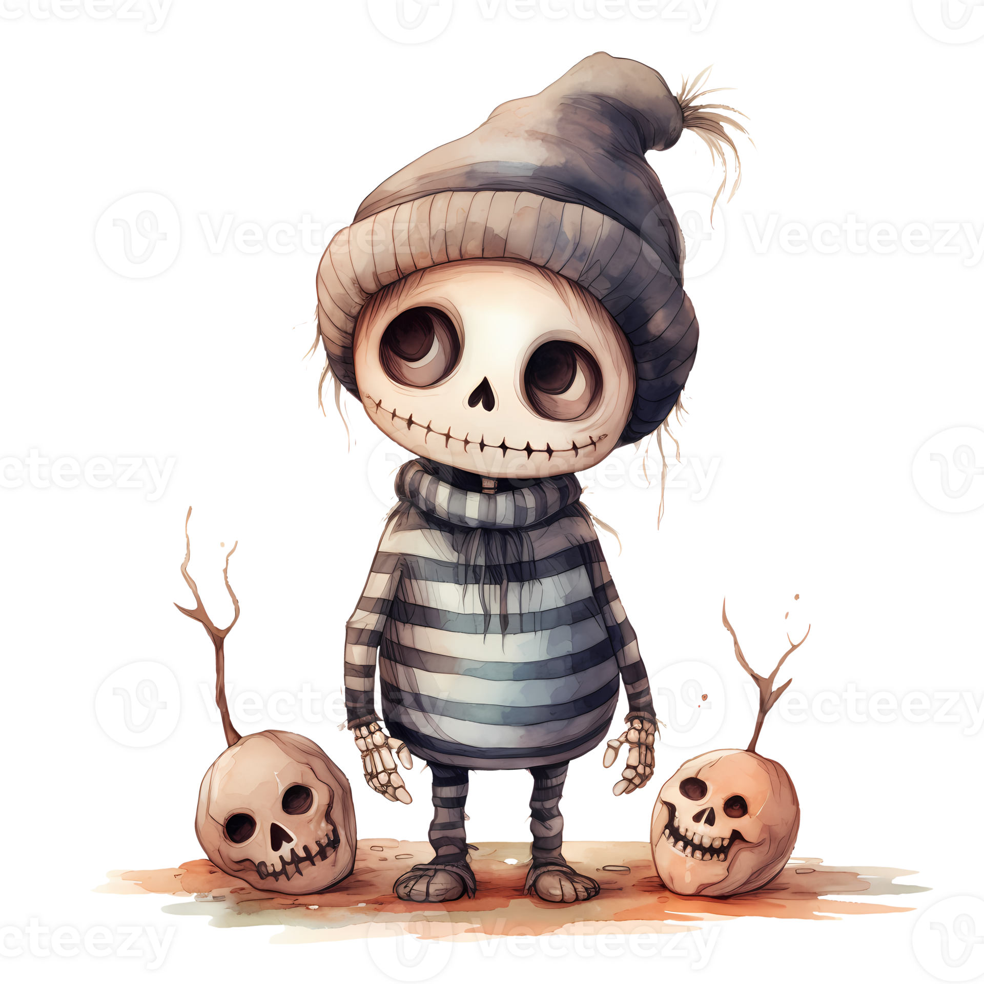 Cute Skeleton Halloween Watercolor AI Generative 27235982 PNG