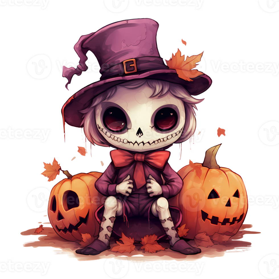 Cute Skeleton Halloween Watercolor AI Generative 27235986 PNG