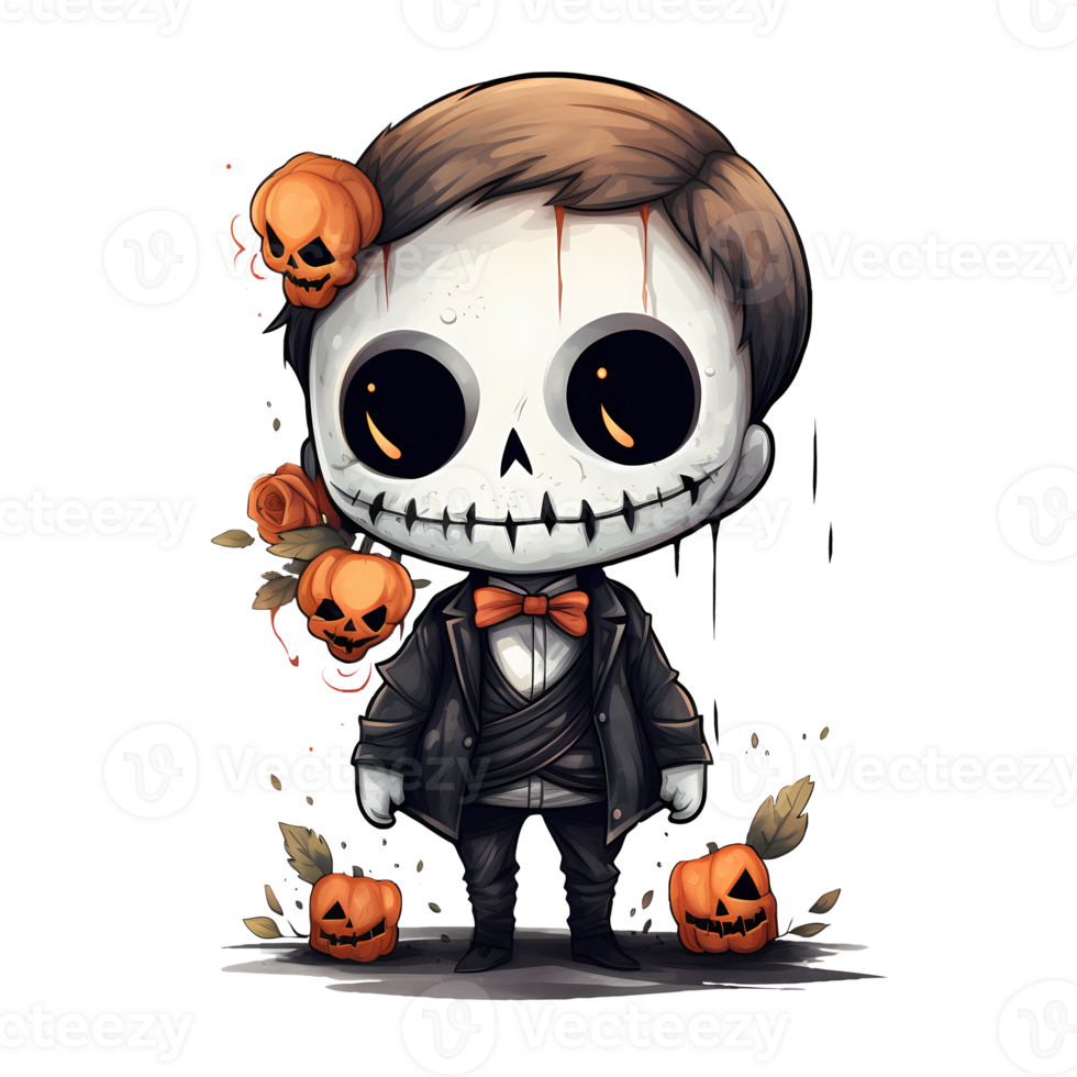 Cute Skeleton Halloween Watercolor AI Generative 27235994 PNG