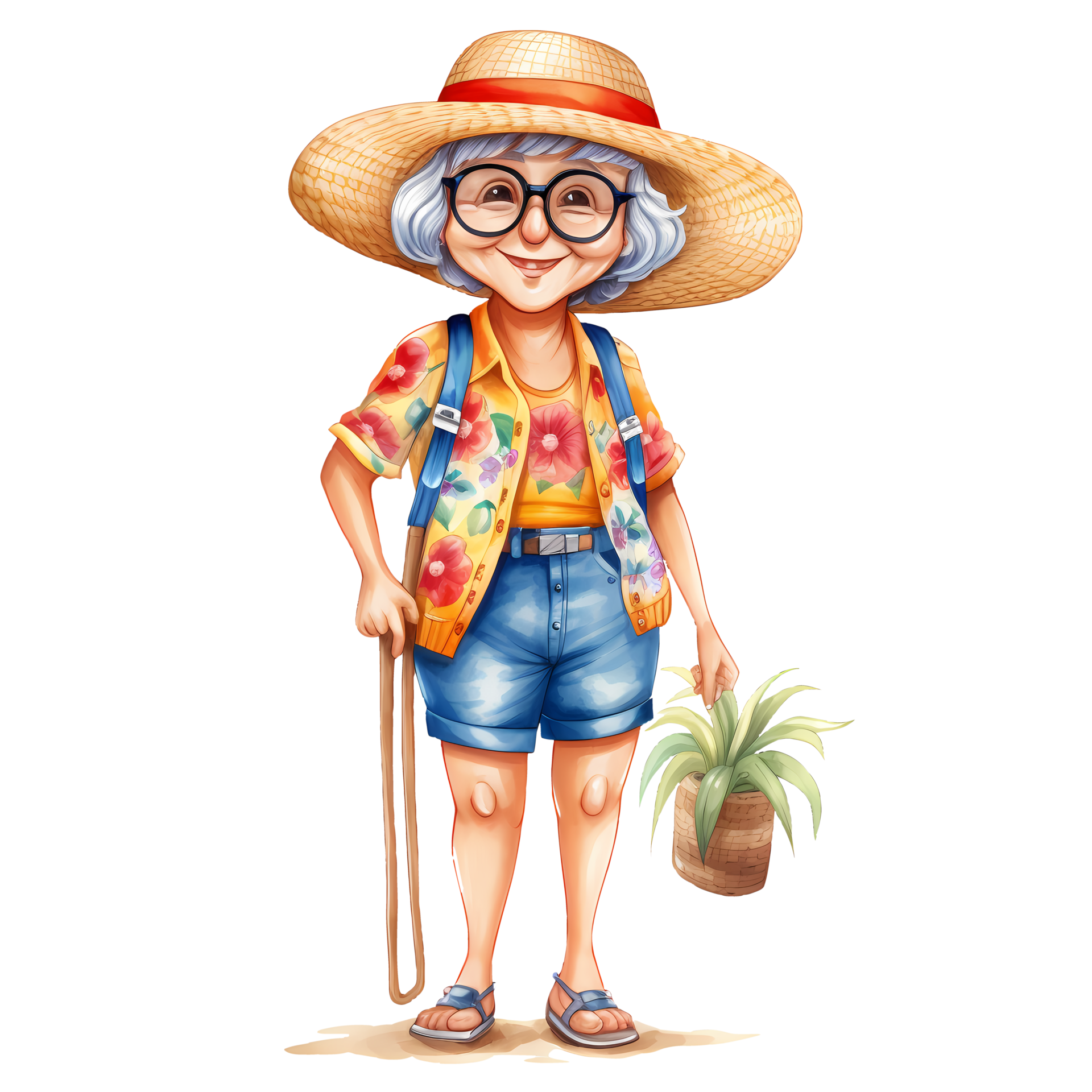 Cute Funny Summer Grandma Watercolor AI Generative 27236085 PNG