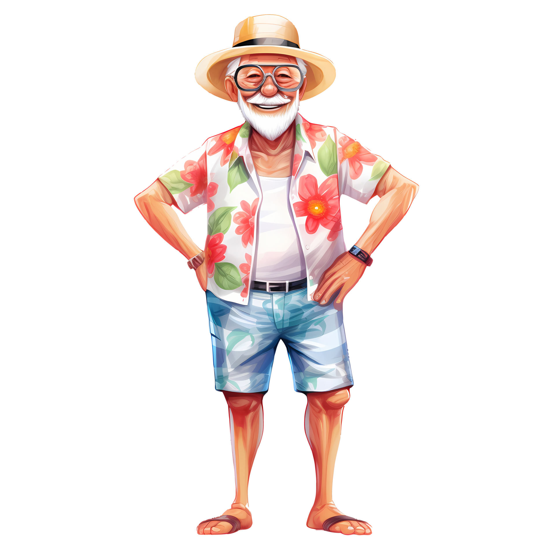 Cute Funny Summer Grandpa Watercolor AI Generative 27236086 PNG