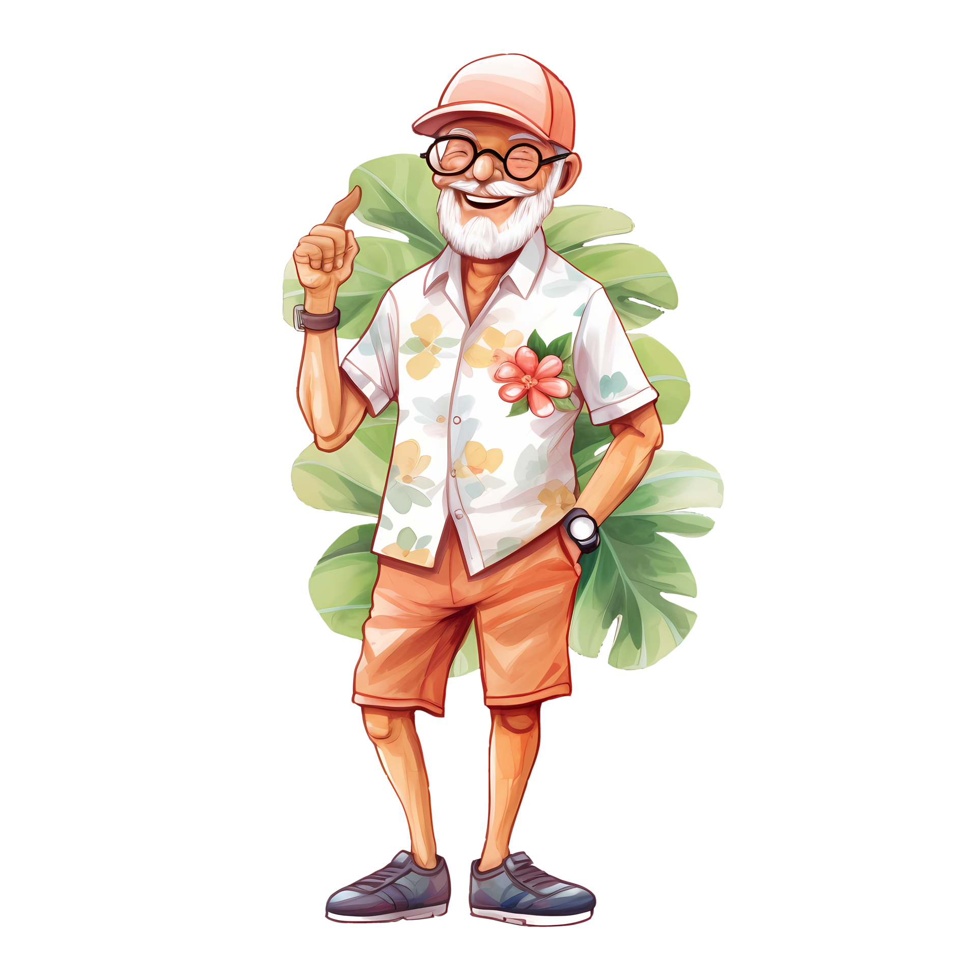 Cute Funny Summer Grandpa Watercolor AI Generative 27236090 PNG