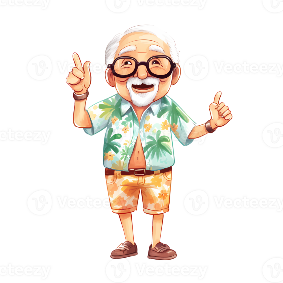 Cute Funny Summer Grandpa Watercolor AI Generative 27236096 PNG