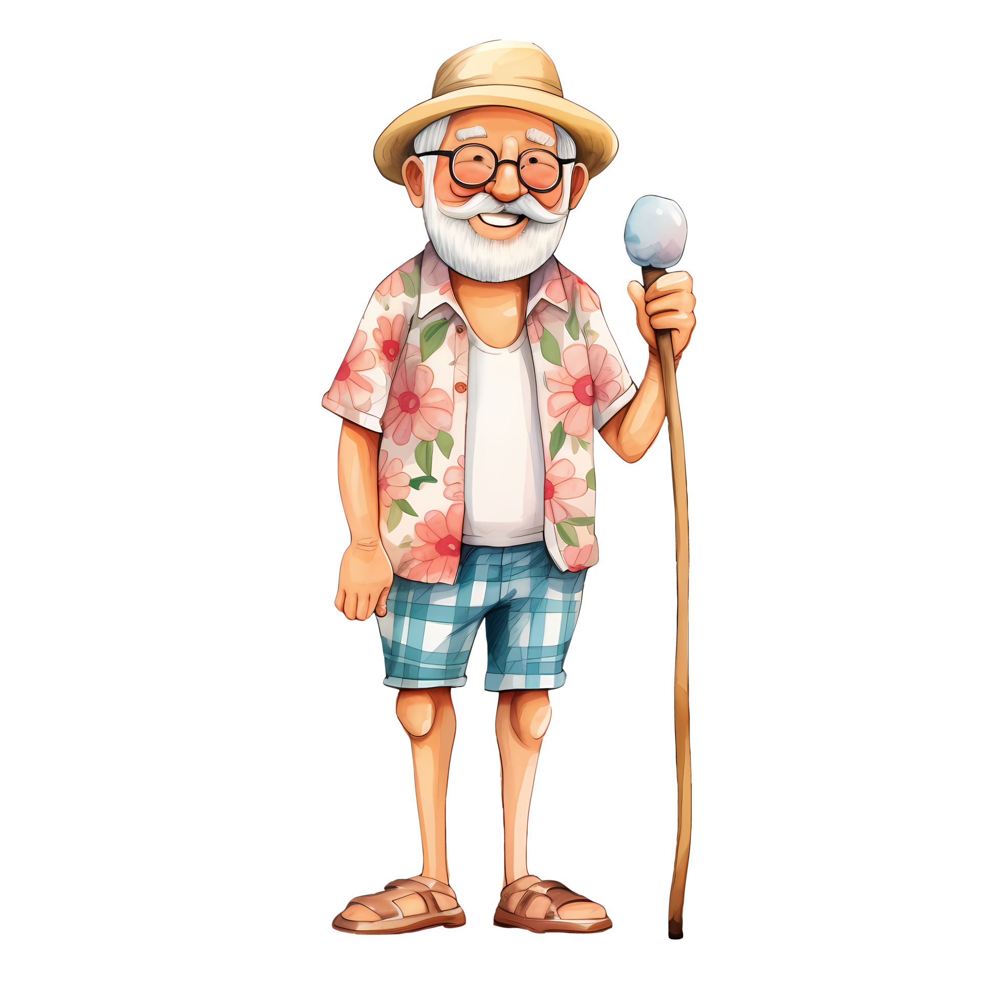 Cute Funny Summer Grandpa Watercolor AI Generative 27236098 PNG