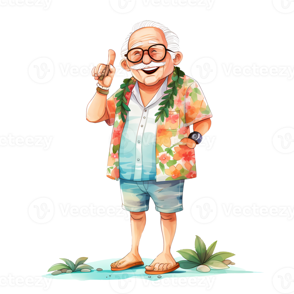 Cute Funny Summer Grandpa Watercolor AI Generative 27236099 PNG