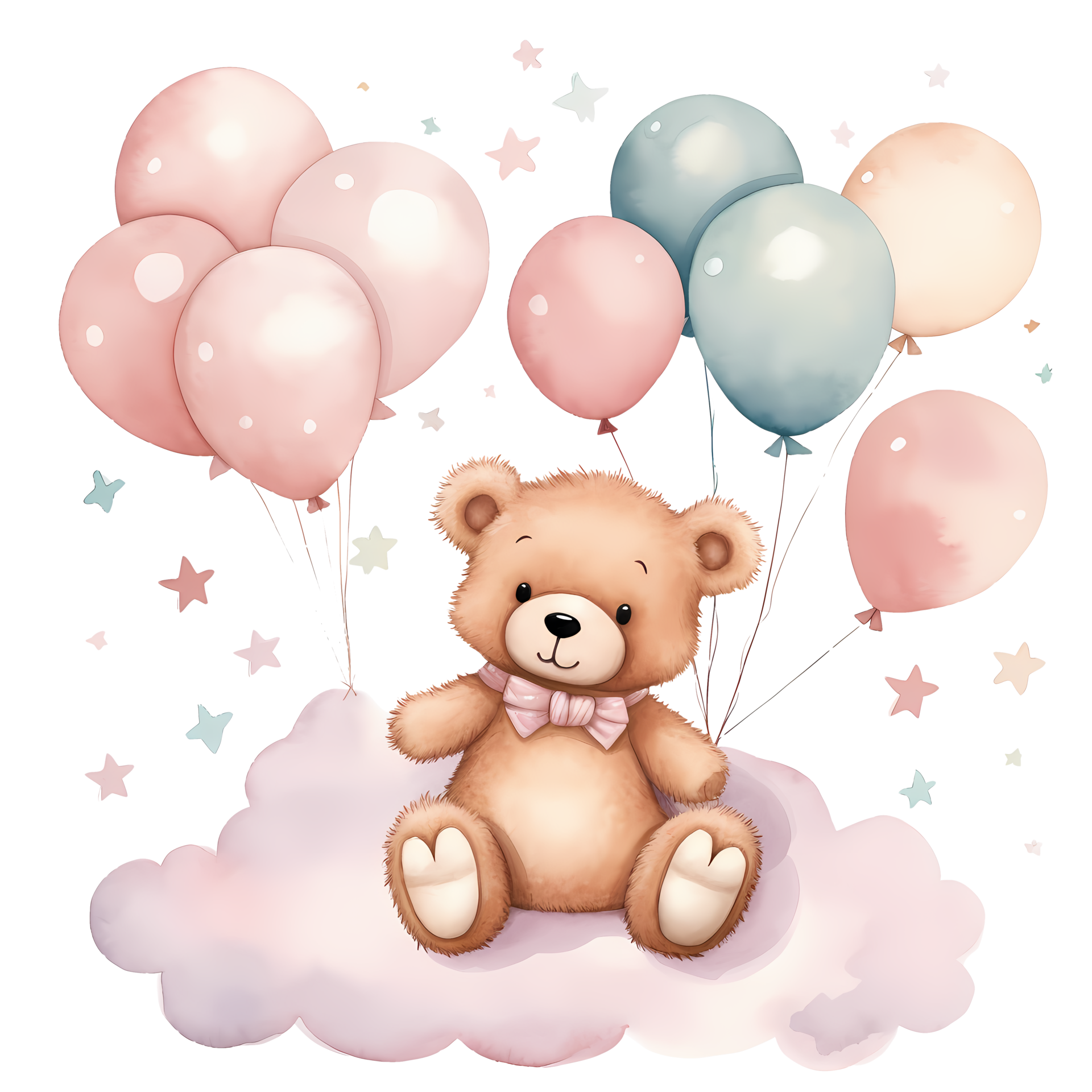 Cute Baby Bear And Balloons Watercolor Clipart AI Generative 27237387 PNG cute-baby-bear-and-balloons-watercolor-clipart-ai-generative-27237387-png
