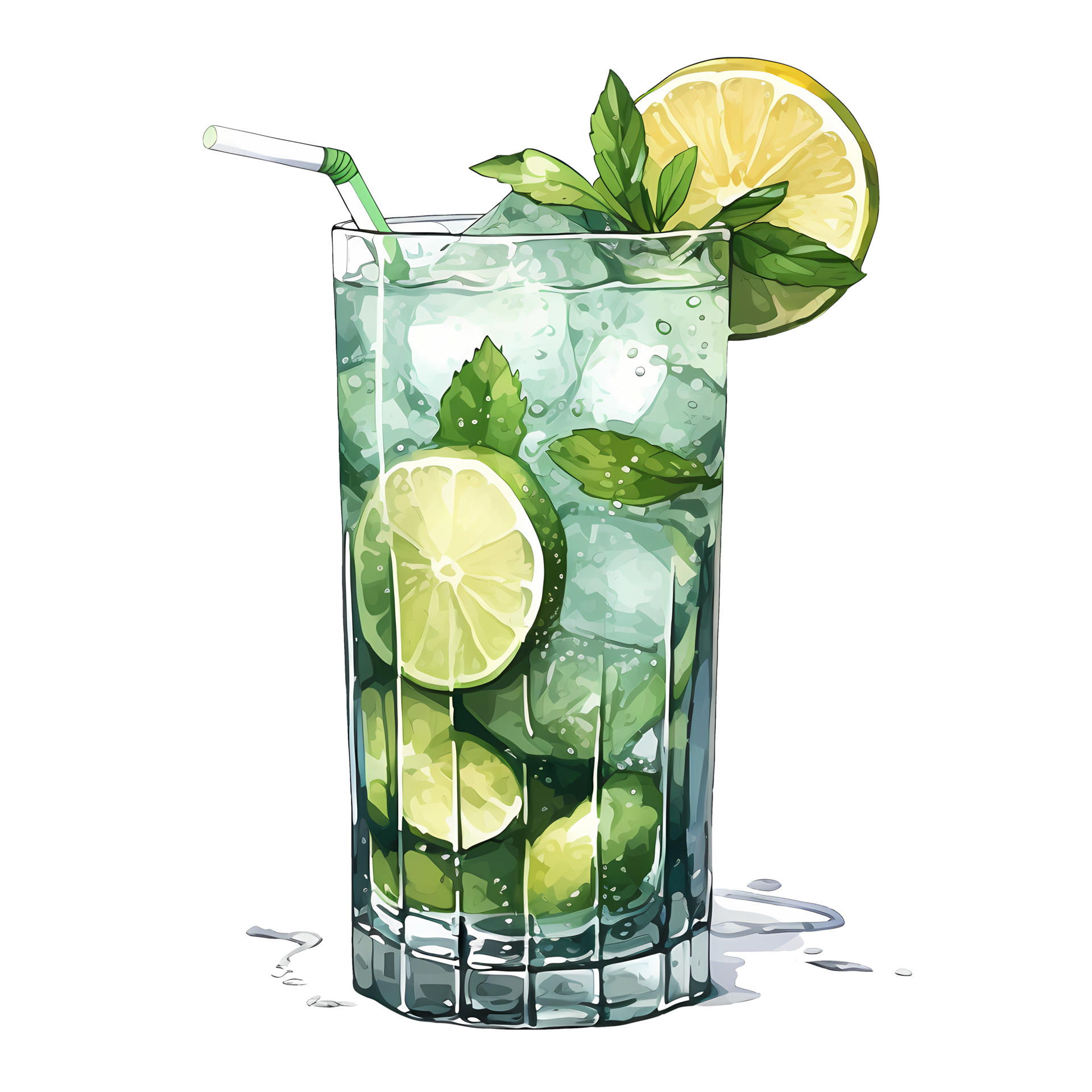 Mojito Cocktail Watercolor Clipart AI Generative 27237472 PNG