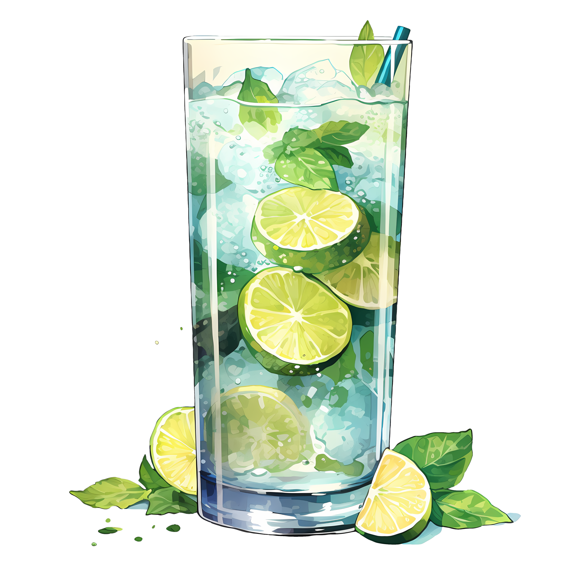 Mojito Cocktail Watercolor Clipart AI Generative 27237485 PNG