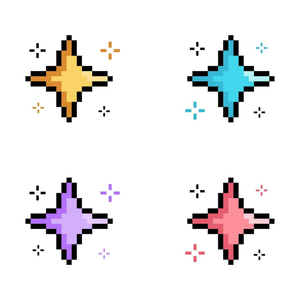 Pixel sparkle star set, sparkle star twinkle 8bit style vector