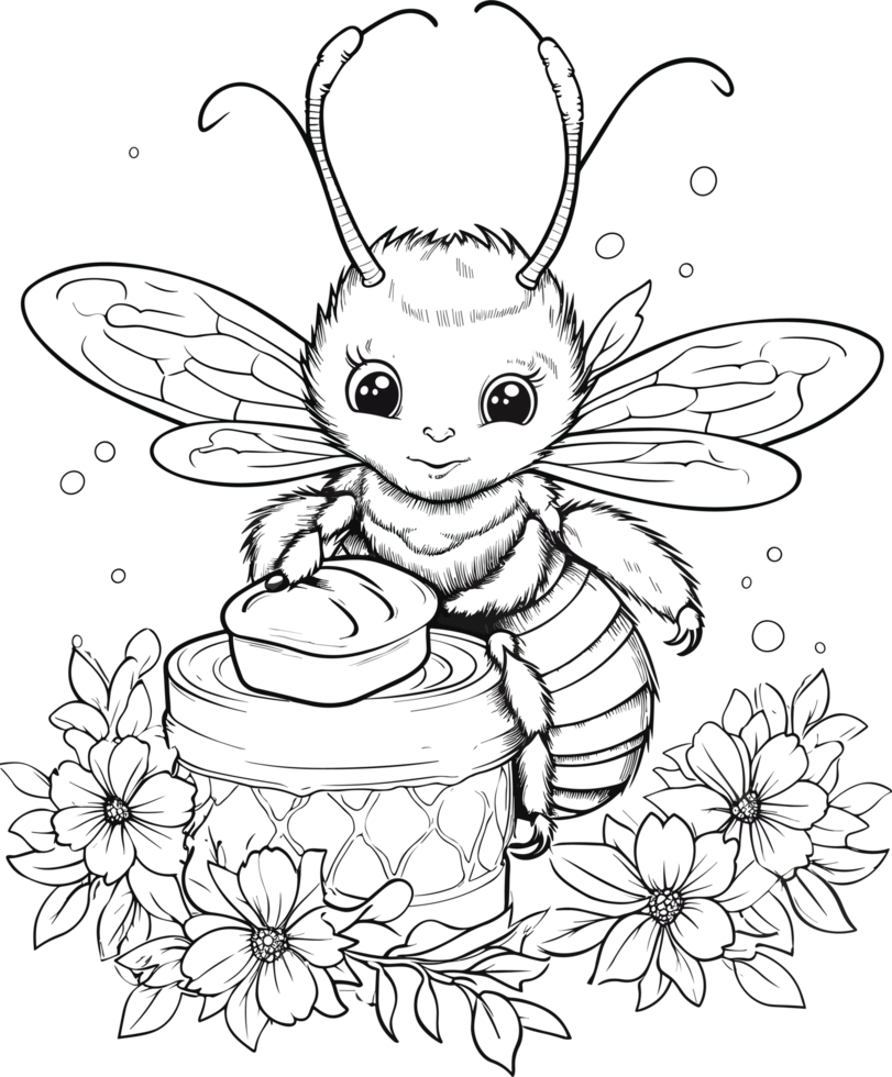 abeja decoración ilustración en negro y blanco ai generativo png