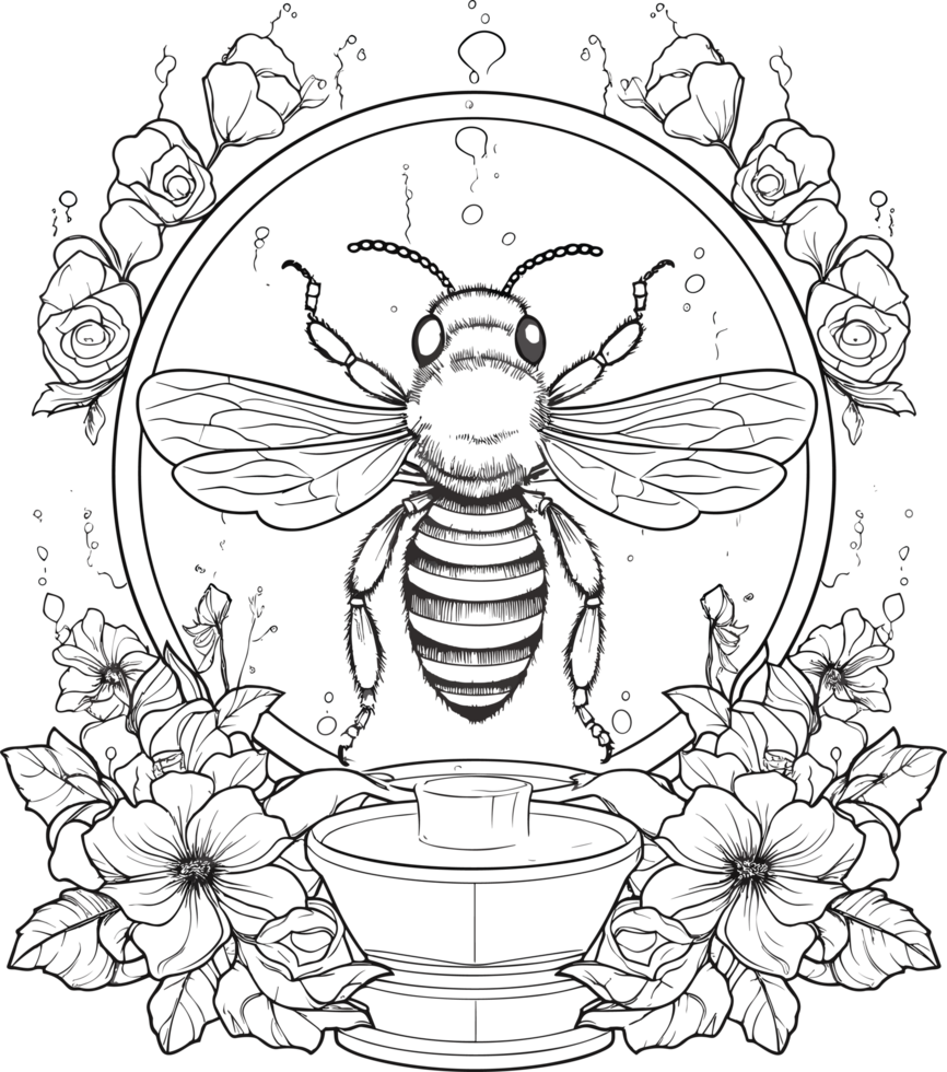 abeille décoration illustration dans noir et blanc ai génératif png