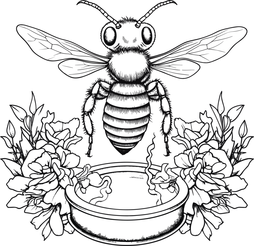 abeja decoración ilustración en negro y blanco ai generativo png