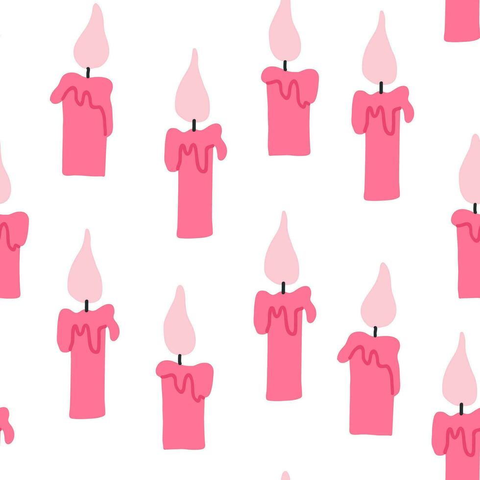 Pink Halloween pattern. Pink candles on white background. Romantic valentines day pattern in hand drawn style. vector