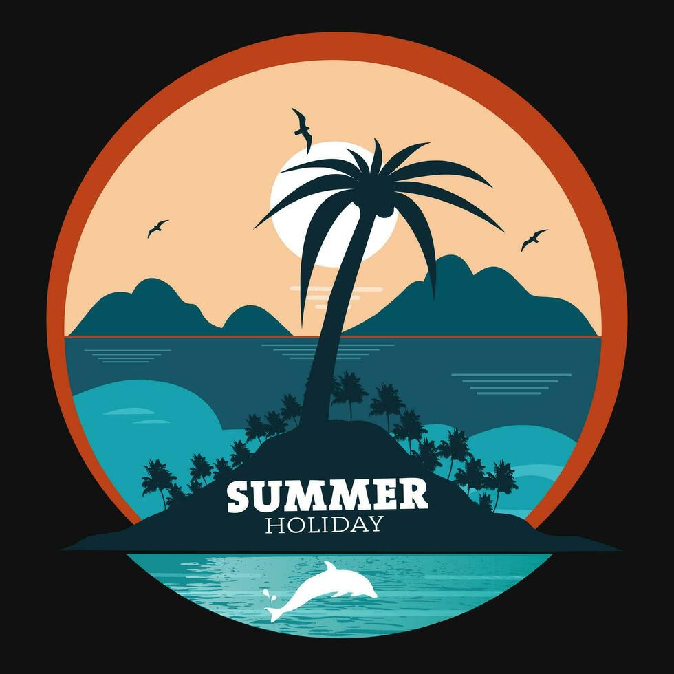 sunset beach illustration vector design