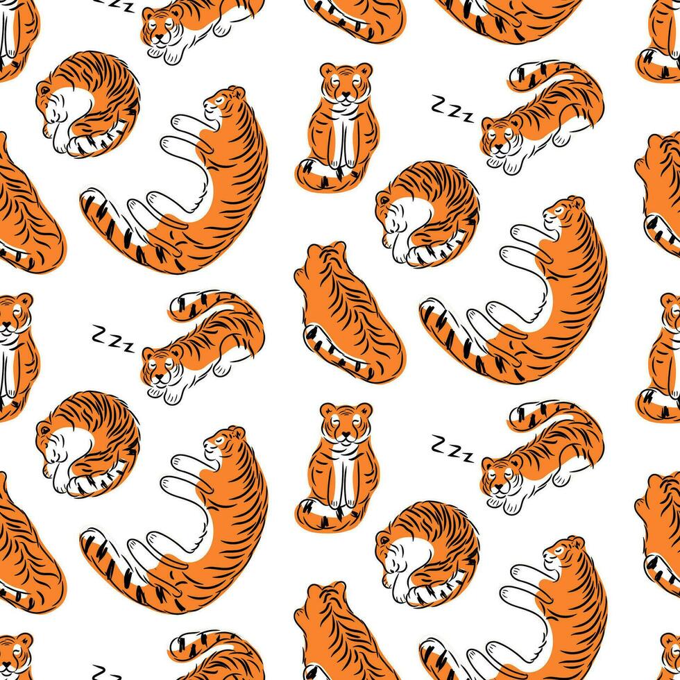 Sleeping tigers seamless pattern vector illustration isolated