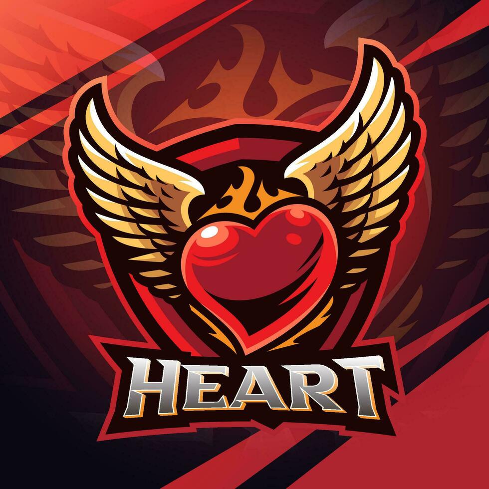 corazón alas deporte mascota logo diseño vector