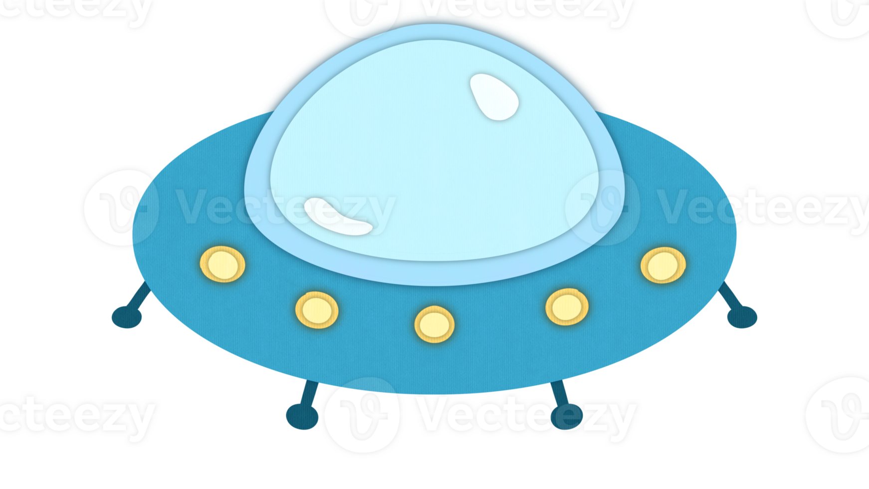 unidentified flying object UFO spaceship. Funny cartoon illustration of flying saucer on transparent background in style of cut paper. Extraterrestrial technologies and civilizations png