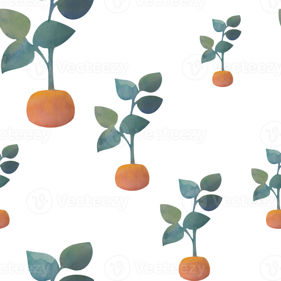 seamless pattern with watercolor house plants. clipart Flowers in a pot - stickers on a transparent background. Print for textiles, fabrics and packaging paper png