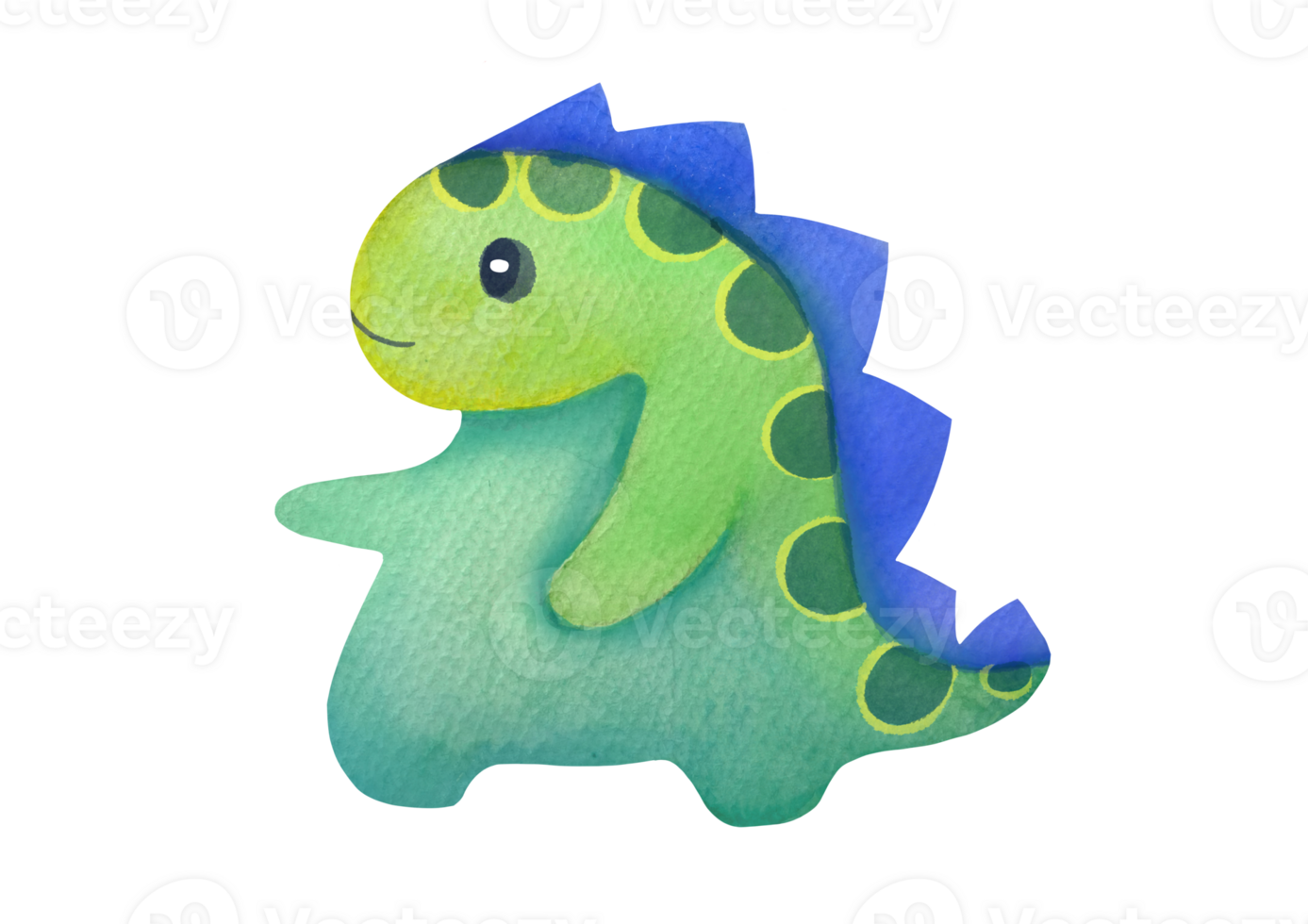 Watercolor friendly green dinosaur cartoon character Isolated on transparent background. for children's flyers to Museum of Archeology, Natural History, history of the earth and evolution png