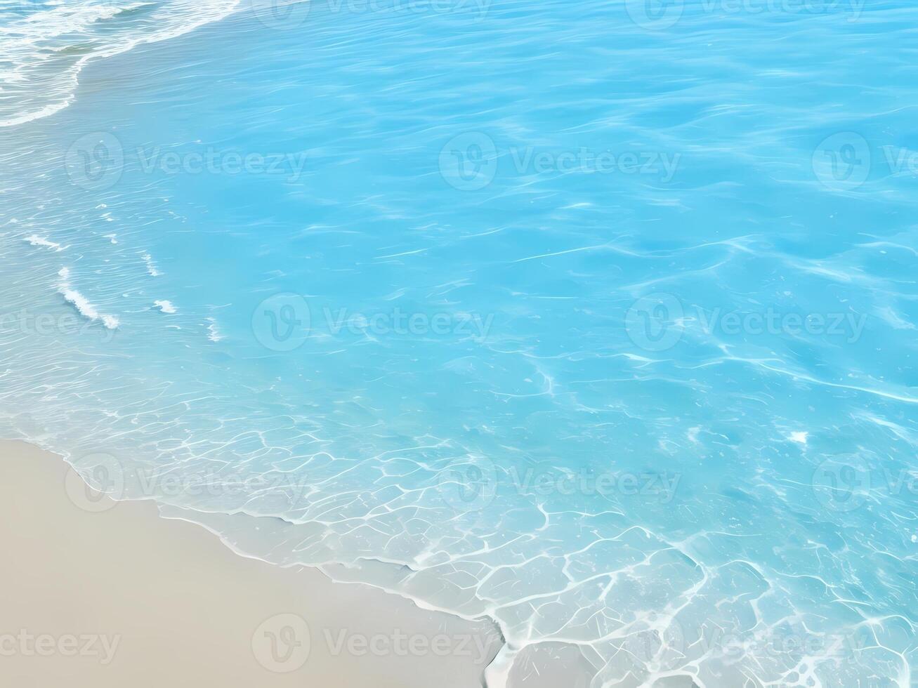 Light blue sea waves with transparent ocean water and light reflections on sandy beach. abstract Water Ripple texture, sea background for advertising tropical travel, summer discounts. photo