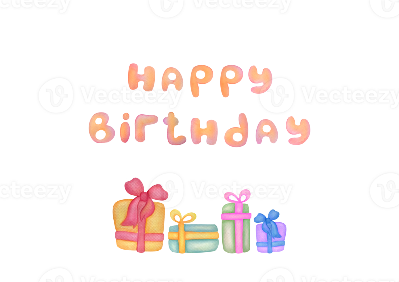 Hand painted Watercolor Bright happy birthday composition of gift boxes with bow on transparent background for greeting card poster or banner for birthday or anniversary greetings png