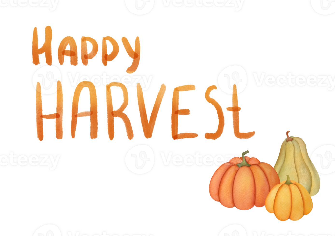 Hand drawn watercolor autumn pumpkins Isolated on transparent background. horizontal fall postcard design for greeting, promotion. Thanksgiving decor, autumn harvest card. Garden, farm vegetables png