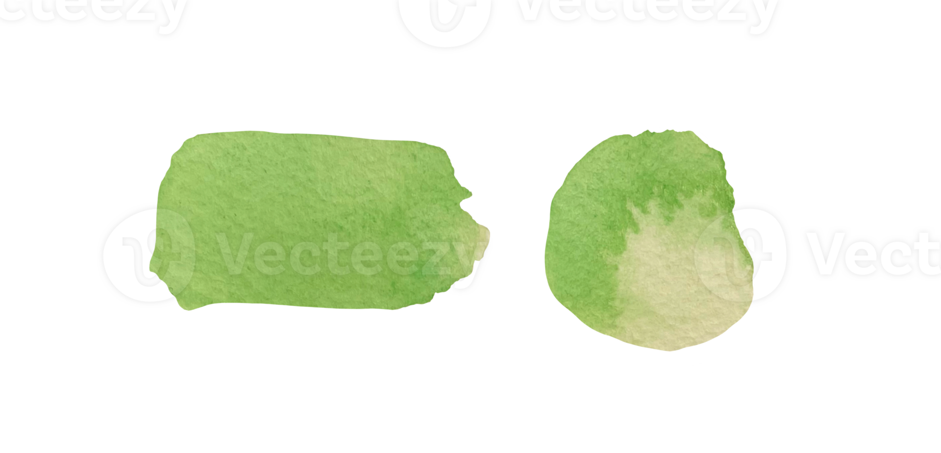 green set of watercolor stain on transparent background for print design. texture of watercolor paper with spread paint and brushstroke. hand drawn item for scrapbooking, Graphic design png