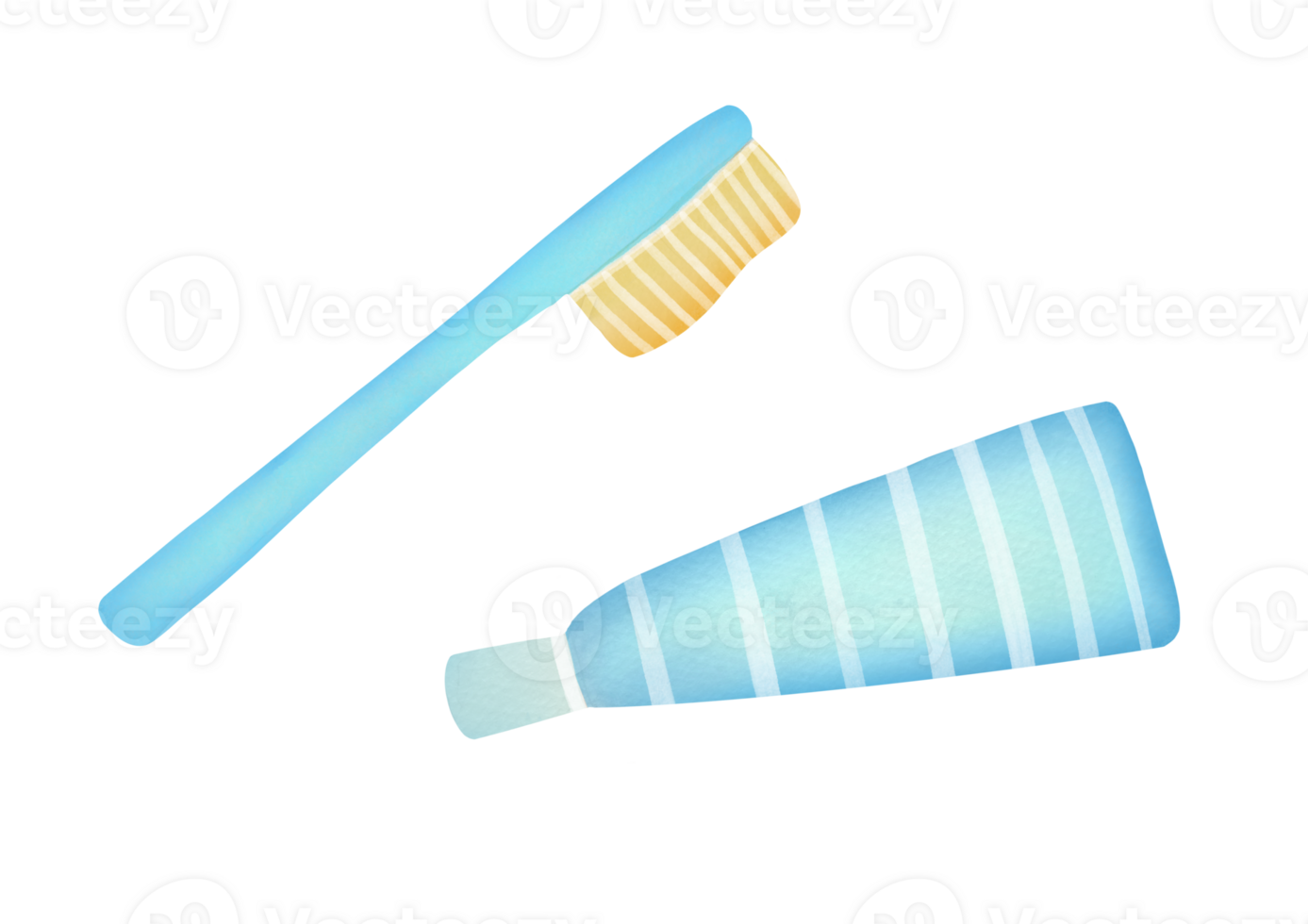 teaching kids to hygiene, selfcare, brush teeth, bedtime routine and morning rituals. Watercolor illustration of blue toothbrush, toothpaste for boy on transparent background. dental and oral kit png
