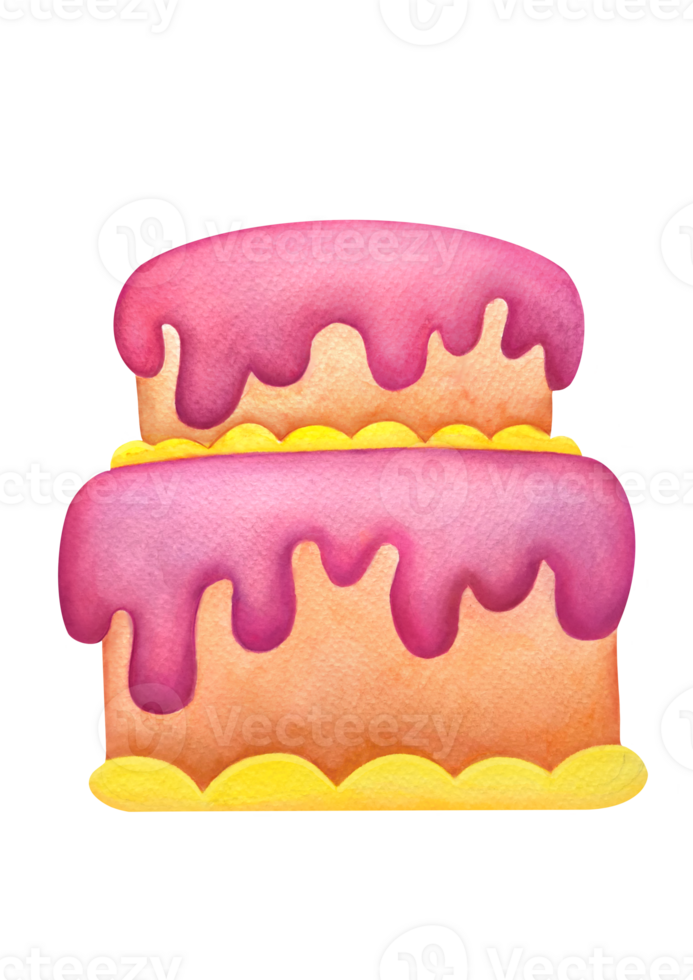 two tiered cake with dripping pink cherry icing, sponge cakes and strawberry cream. art isolated on transparent background. Suitable for bakery menus, pastry shops, holiday booklets, stickers png