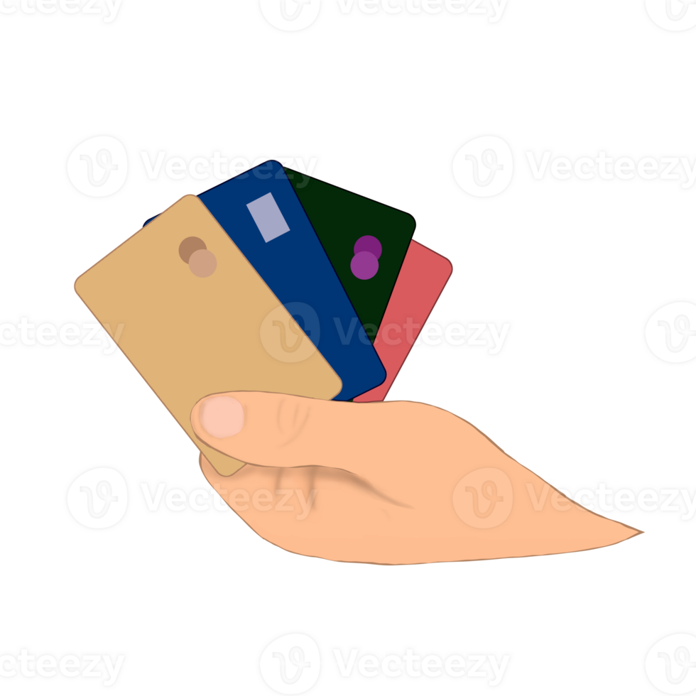 Hand holding credit cards png