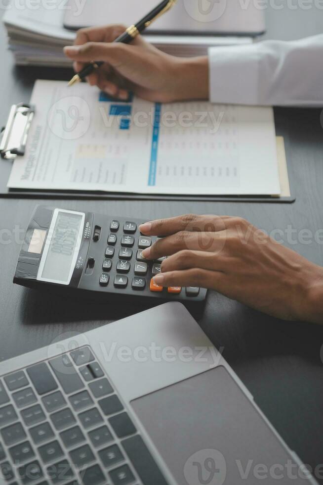 Business Documents, Auditor businesswoman checking searching document legal prepare paperwork or report for analysis TAX time,accountant Documents data contract partner deal in workplace office photo