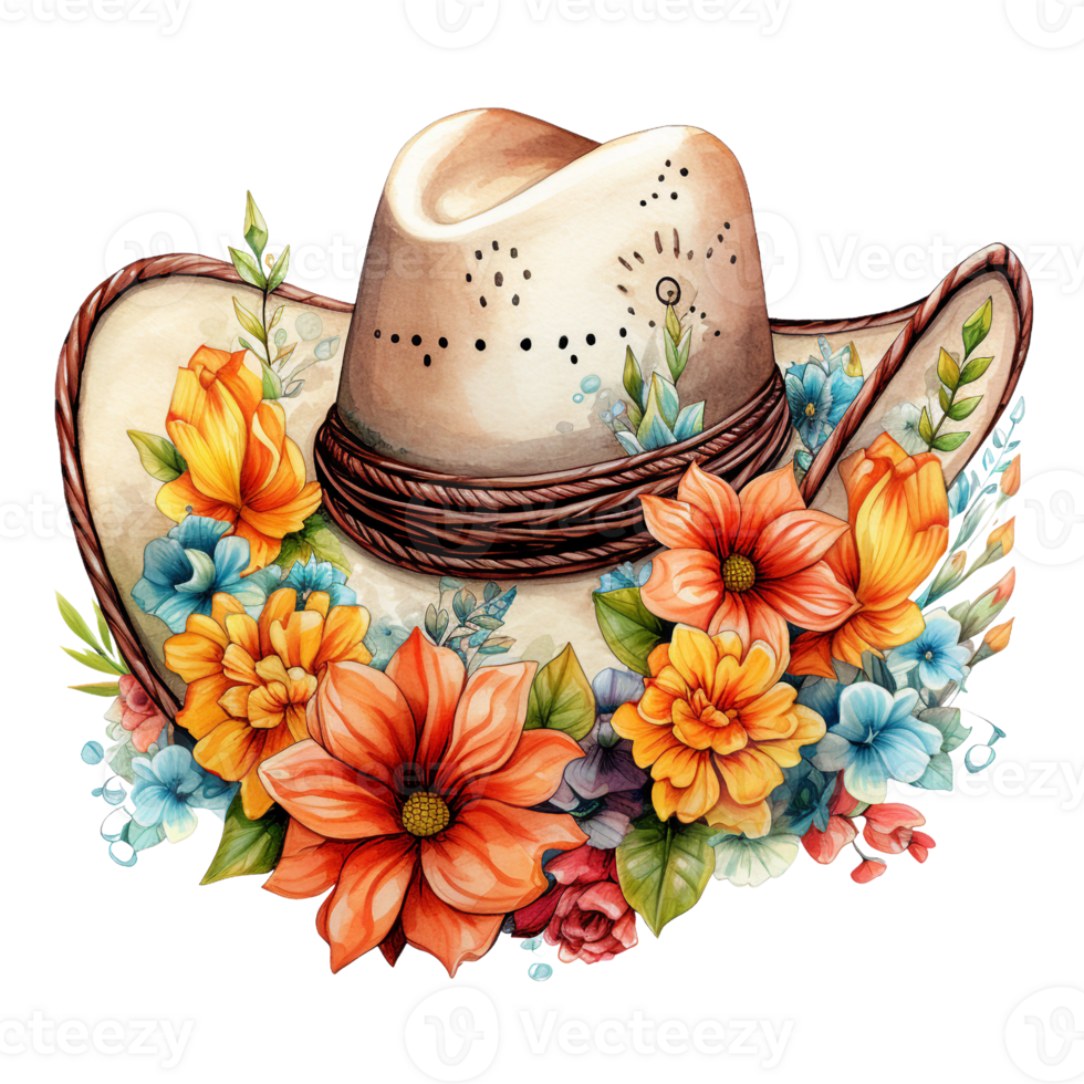 cowgirl-hat-with-colorful-flowers-watercolor-clipart-western-rodeo