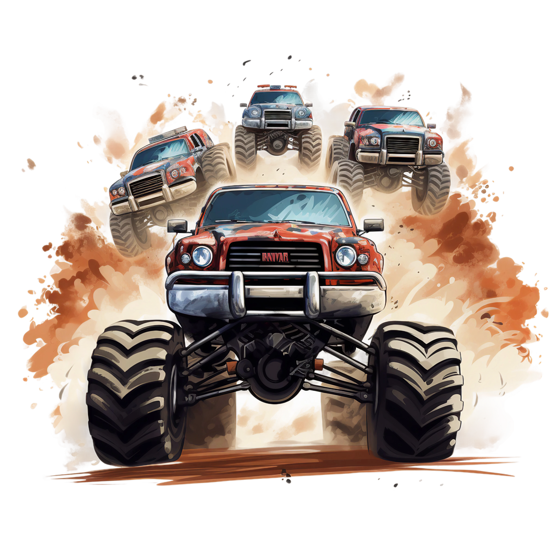 Download A Cartoon Image Of A Monster Truck Flying Through The Air