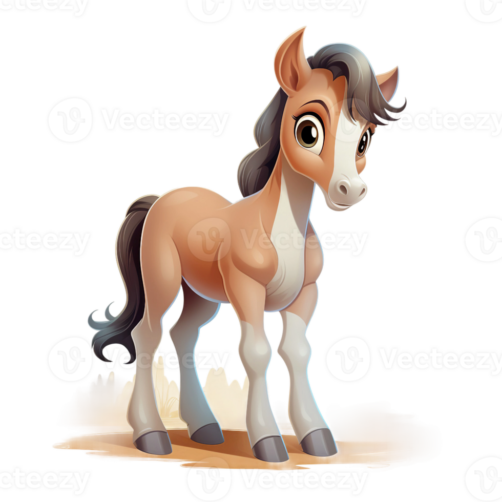 baby horse, foal, cartoon clipart AI Generated png