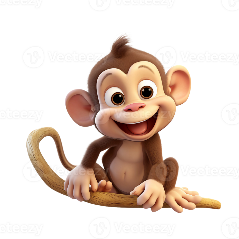 Cute monkey infant, baby monkey cartoon clipart AI Generated png